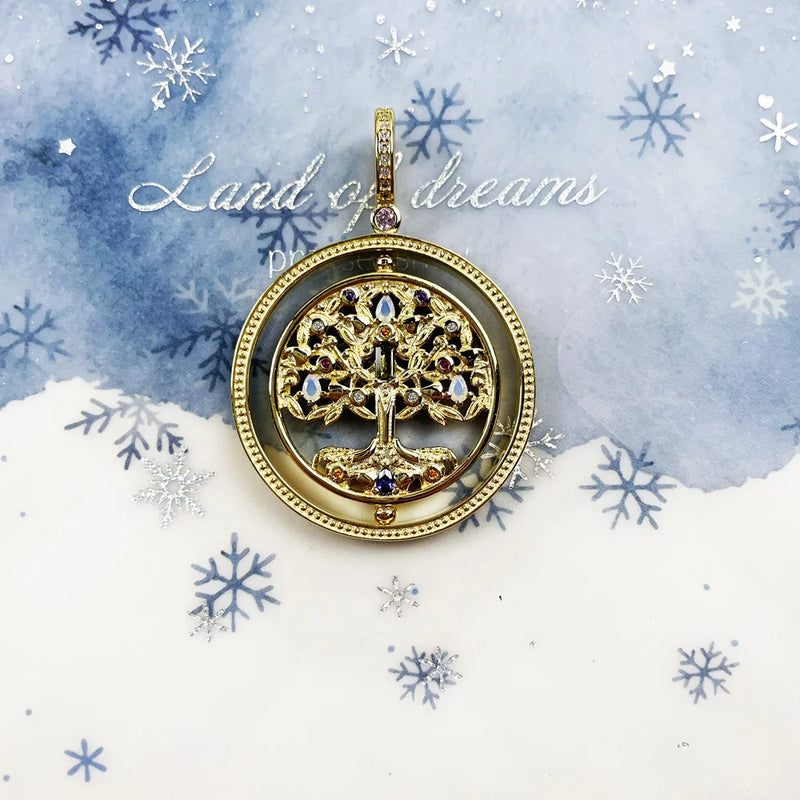 Rotating Tree Pendant in 925 Silver with Colorful Stones