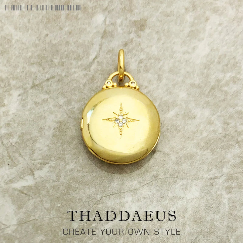 925 Silver Pendant Round Medaillon With Star Locket Gift