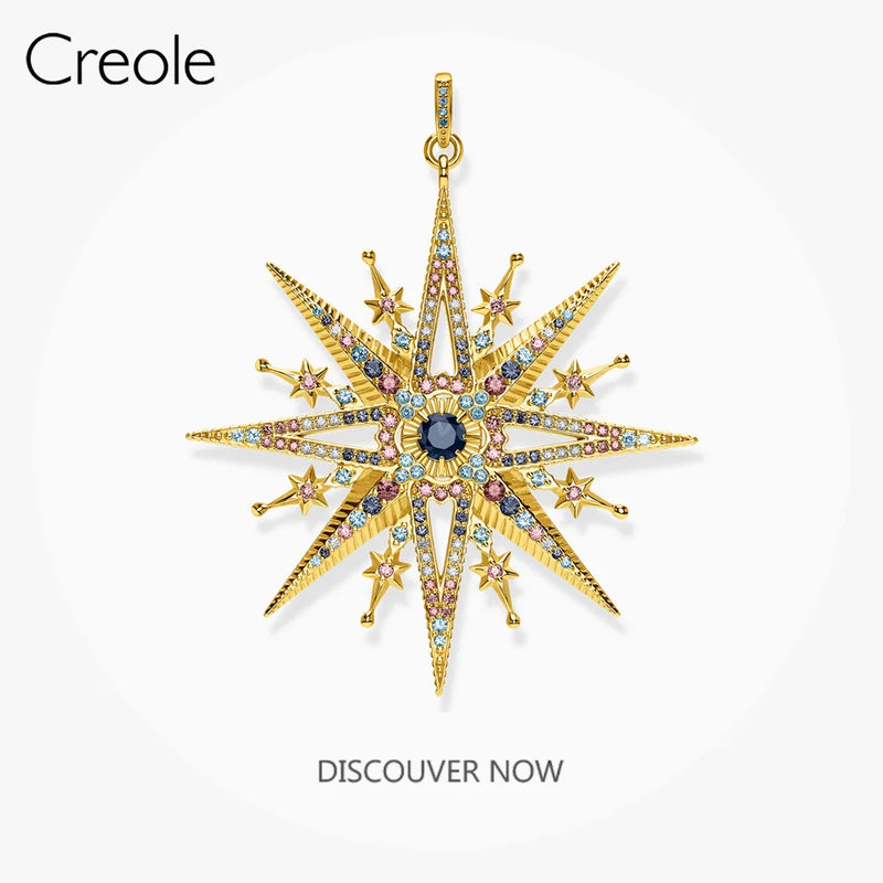 Royalty Star Pendant Golden in 925 Silver with Colorful Zirconia