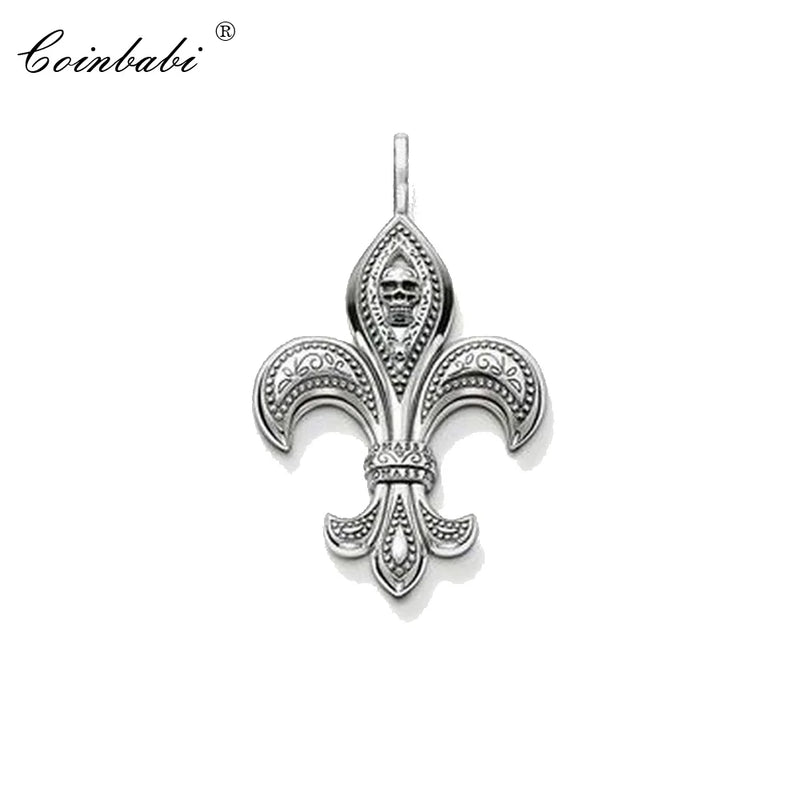 Skull Bourbon Fleur-De-Lis Pendant 925 Sterling Silver Gift For Men & Women