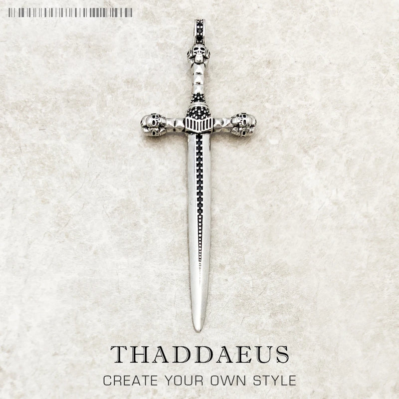 Skull Sword Pendant 925 Sterling Silver Vintage Gift