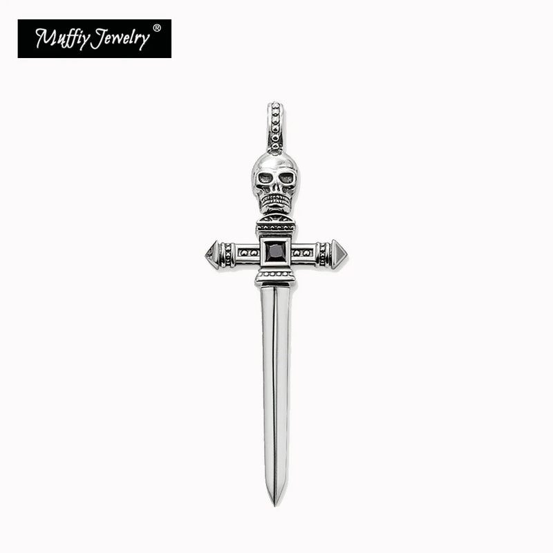 Skull Sword Pendant Necklace 925 Sterling Silver Europe Jewelry Gift
