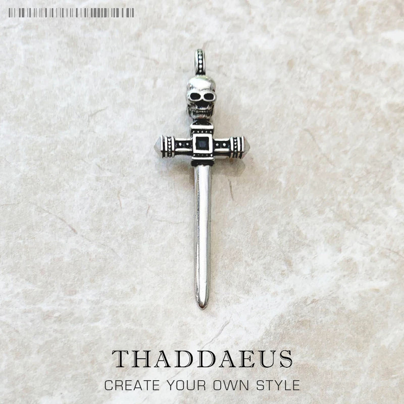 Skull Sword Pendant 925 Sterling Silver Warrior Gift