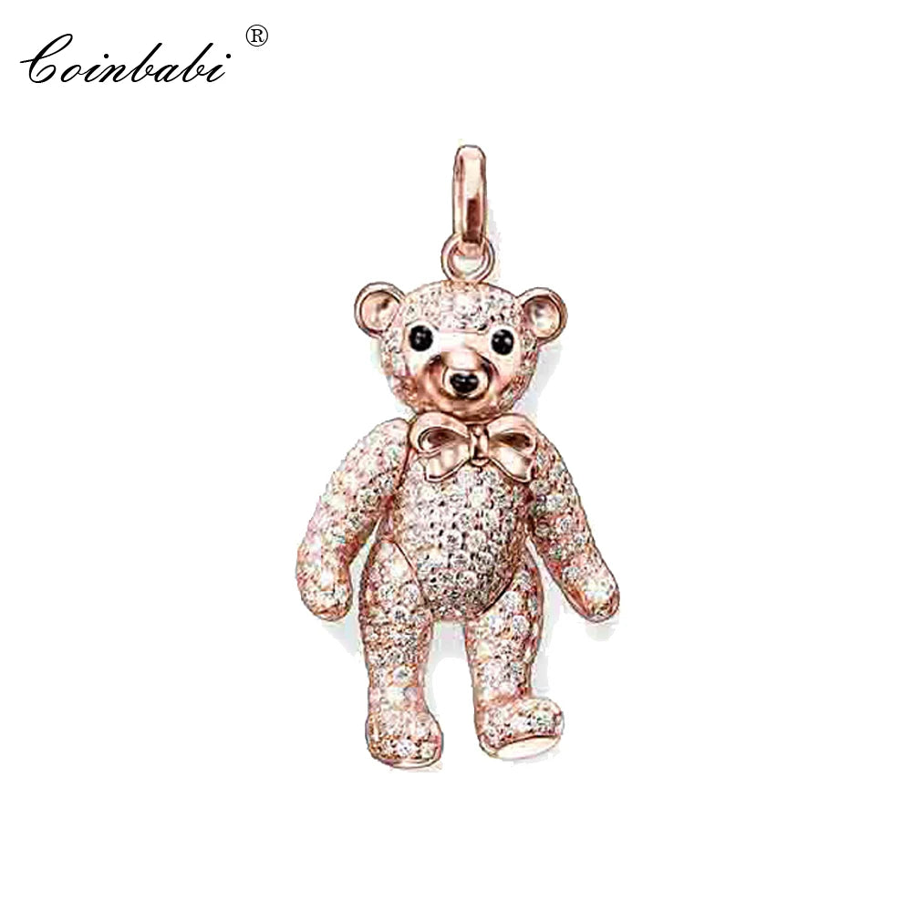 Teddy Bear Rose Key Chain Pendant 3.3cm Women Gift Europe Jewelry