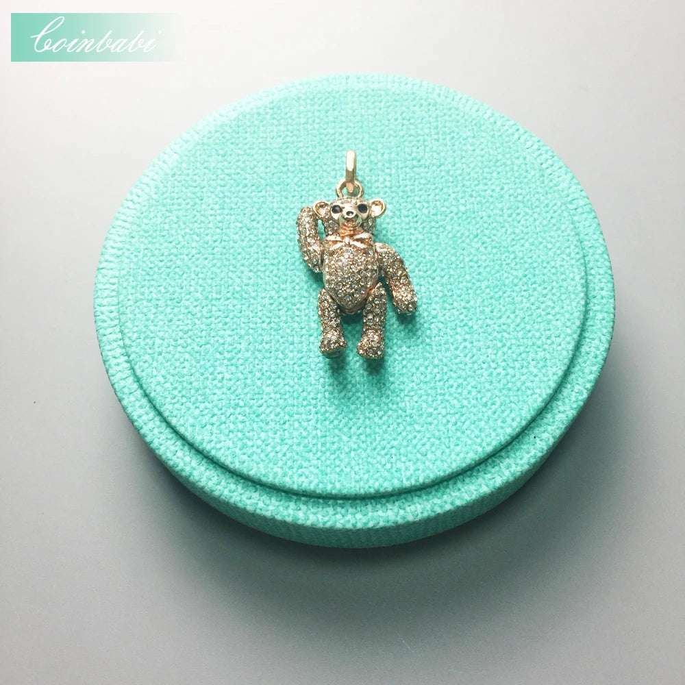 Teddy Bear Rose Key Chain Pendant 3.3cm Women Gift Europe Jewelry