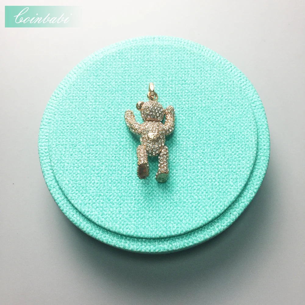 Teddy Bear Rose Key Chain Pendant 3.3cm Women Gift Europe Jewelry