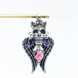 925 Sterling Silver Pendant Wing Crown Skull with Zircon Stones