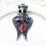 925 Sterling Silver Pendant Wing Crown Skull with Zircon Stones