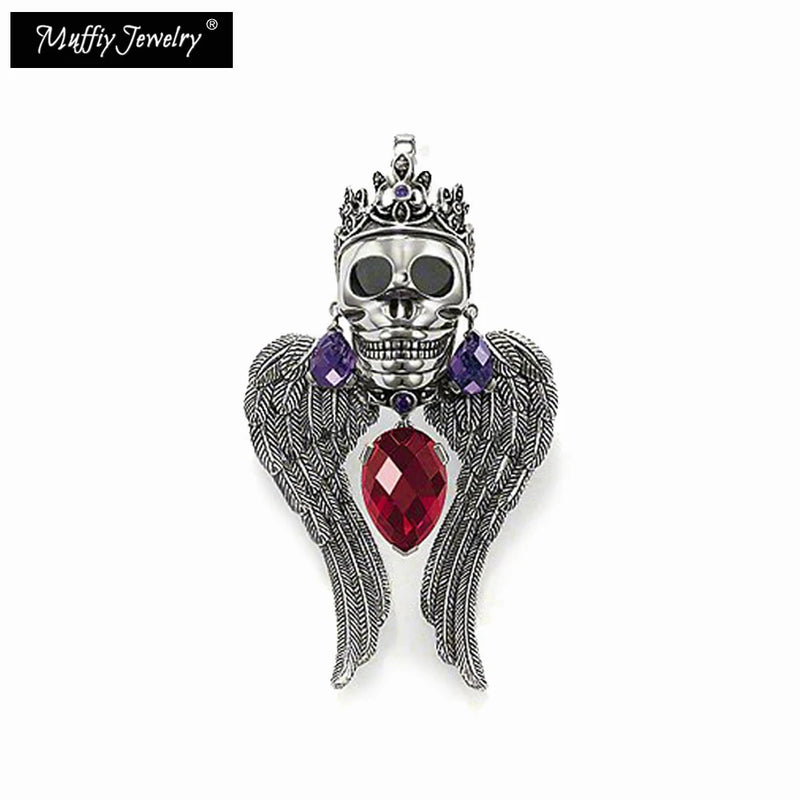 925 Sterling Silver Pendant Wing Crown Skull with Zircon Stones