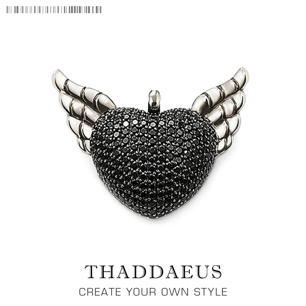 Pendant Wings Heart Black Vintage Jewelry Europe Bijoux Accessory