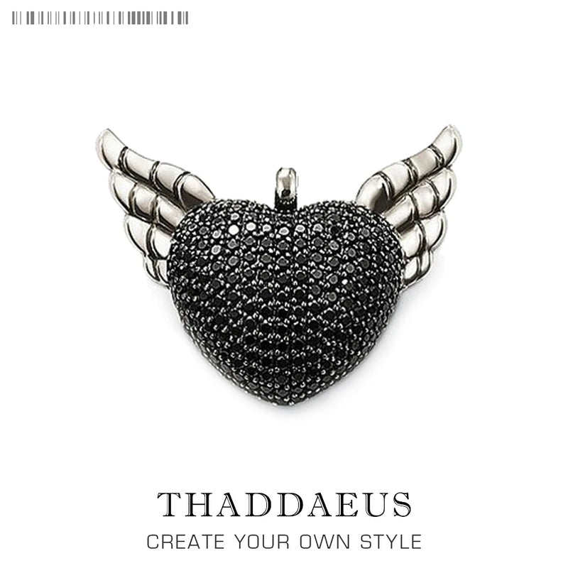 Pendant Wings Heart Black Vintage Jewelry Europe Bijoux Accessory
