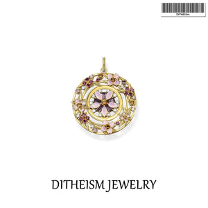 Pendant Wreath Flowers Amulet in 925 Sterling Silver Fine Jewelry