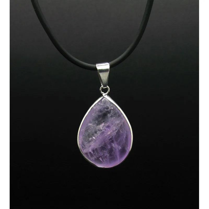 Amethyst Teardrop Pendant Necklace Brazilian Silver Plated