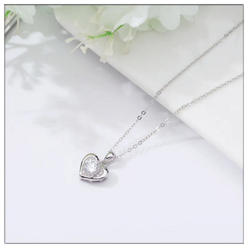Heart Pendant Necklace 925 Sterling Silver Plated Platinum