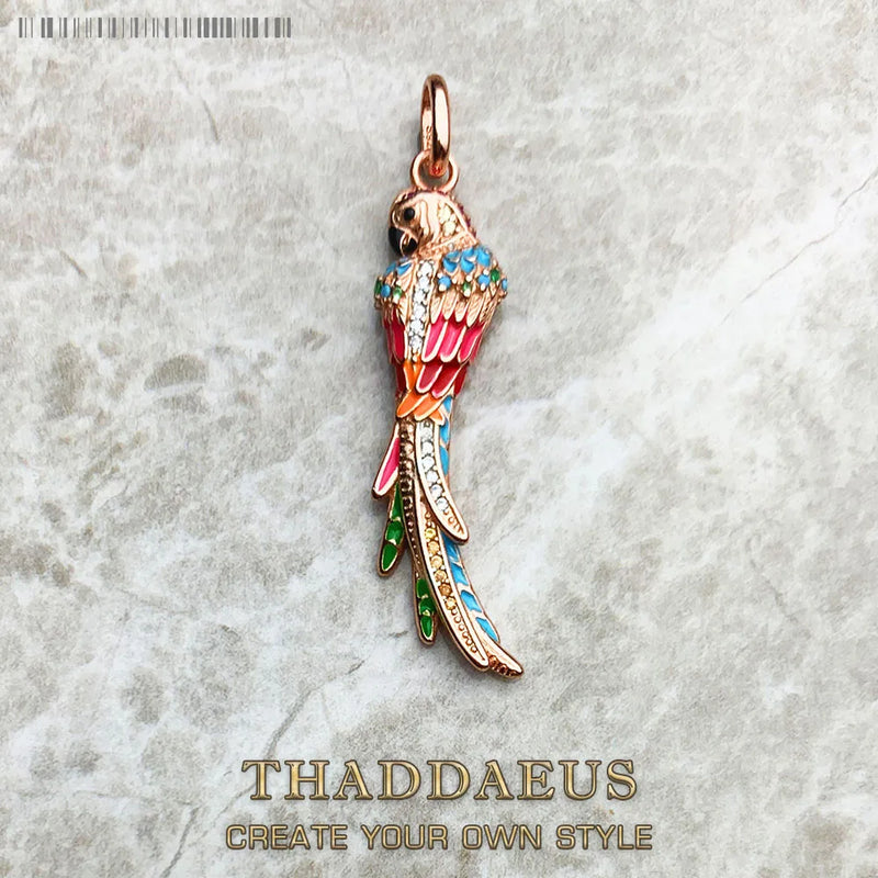 Colourful Parrot Pendant, 925 Sterling Silver Jungle Gift