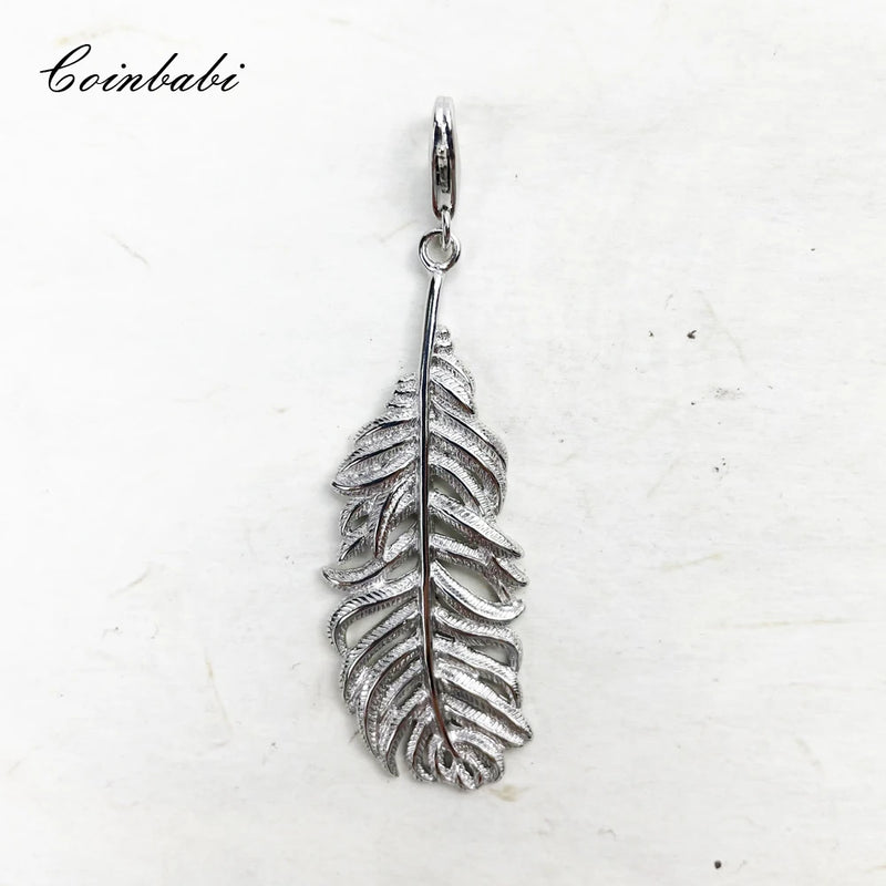 Feather Pendant 925 Sterling Silver Jewelry Lobster Clasp Necklace Bijoux