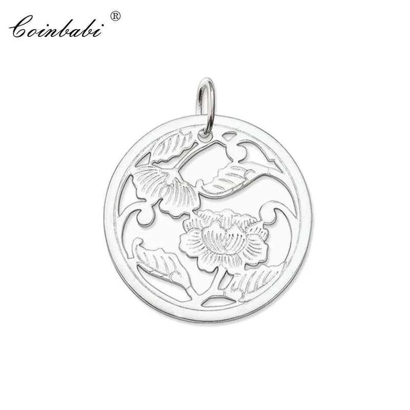 Peony Flower Pendant 925 Sterling Silver Key Chain