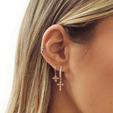 925 Silver CZ Crystal Cross Earrings for Women