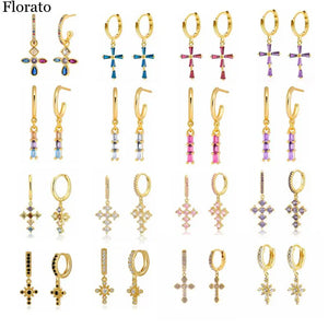 925 Silver CZ Crystal Cross Earrings for Women