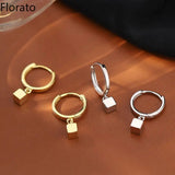 925 Sterling Silver Square Drop Earrings Hoop Style