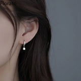 925 Sterling Silver Square Drop Earrings Hoop Style