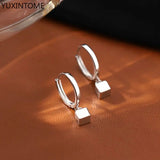 925 Sterling Silver Square Drop Earrings Hoop Style Jewelry