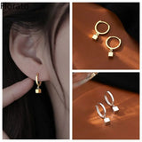 925 Sterling Silver Square Drop Earrings Hoop Style