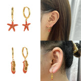 Colorful Enamel Orange Starfish Hoop Earring For Women