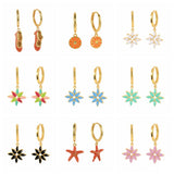 Colorful Enamel Orange Starfish Hoop Earring For Women