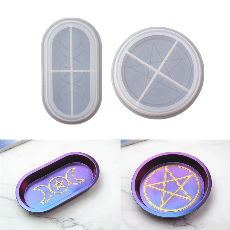 Pentacle Pentagram Dish Mold Triple Moon Goddess Plate Resin DIY Making Tools
