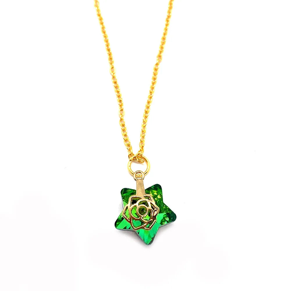 Pentagram Crystal Pendant Necklace Gradient Glass Hollow Rose Charm Jewelry