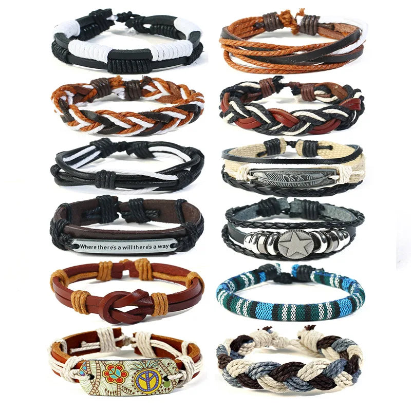 Men's Stainless Steel and Leather Bracelet