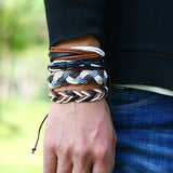 Men's Stainless Steel and Leather Bracelet
