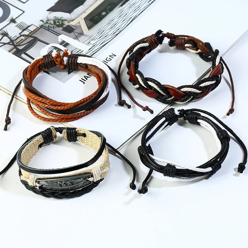 Men's Stainless Steel and Leather Bracelet