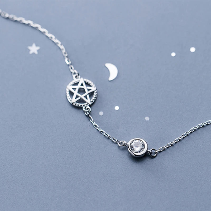 925 Sterling Silver Pentagram Star of David Bracelet