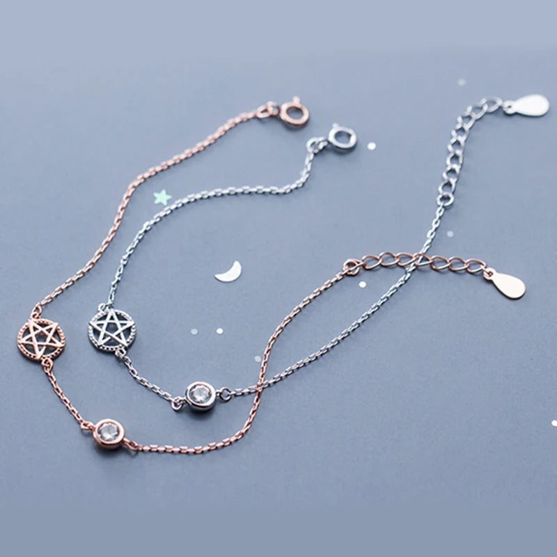 925 Sterling Silver Pentagram Star of David Bracelet