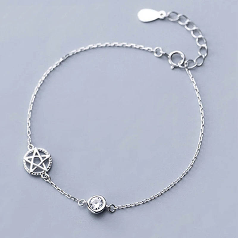 925 Sterling Silver Pentagram Star of David Bracelet