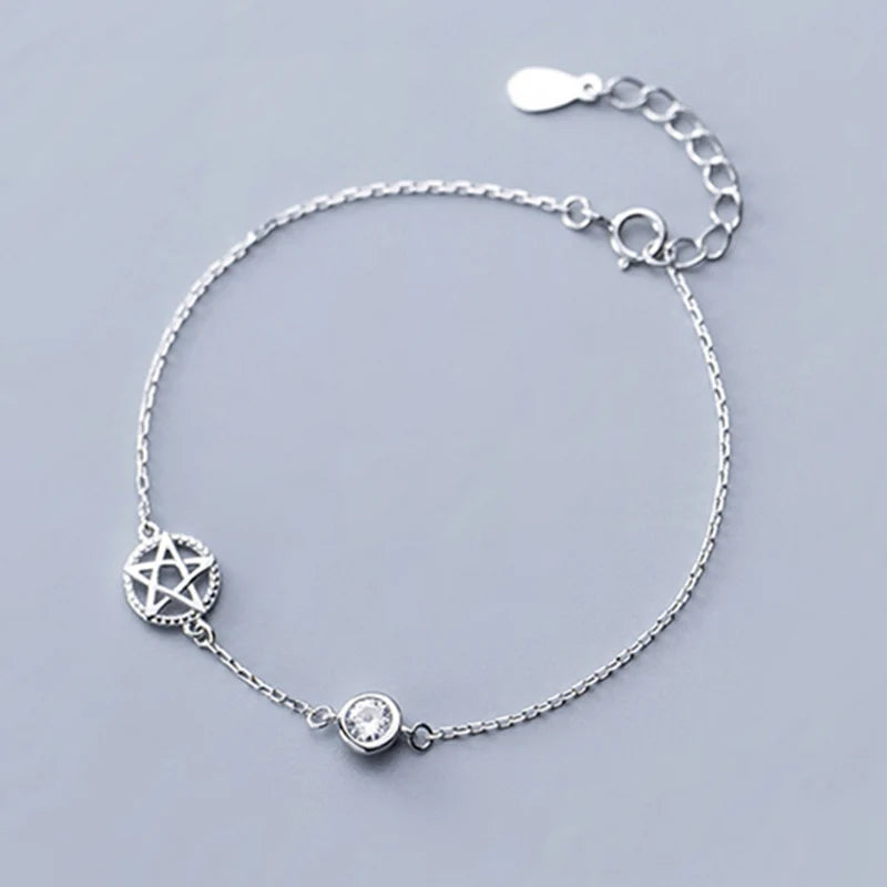 925 Sterling Silver Pentagram Star of David Bracelet