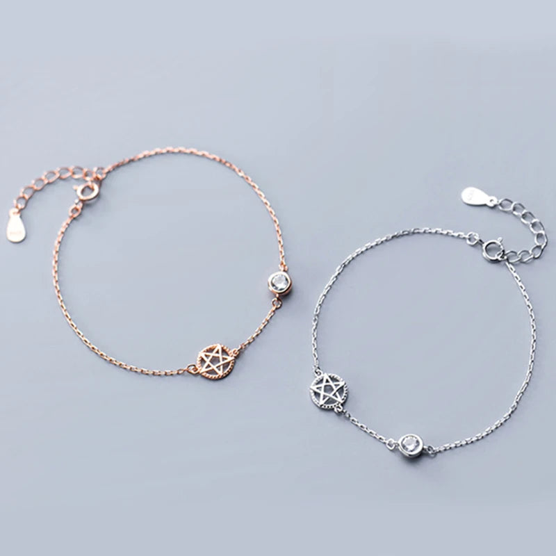 925 Sterling Silver Pentagram Star of David Bracelet