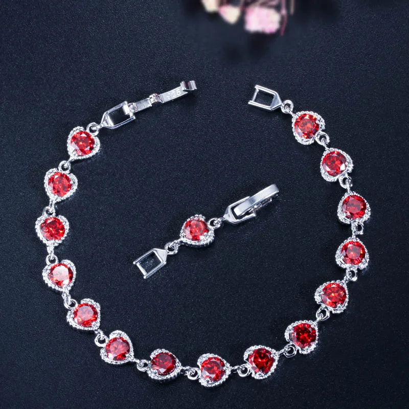 Big Cubic Zirconia Stone Heart Shape Red Bracelets Bangle for Ladies