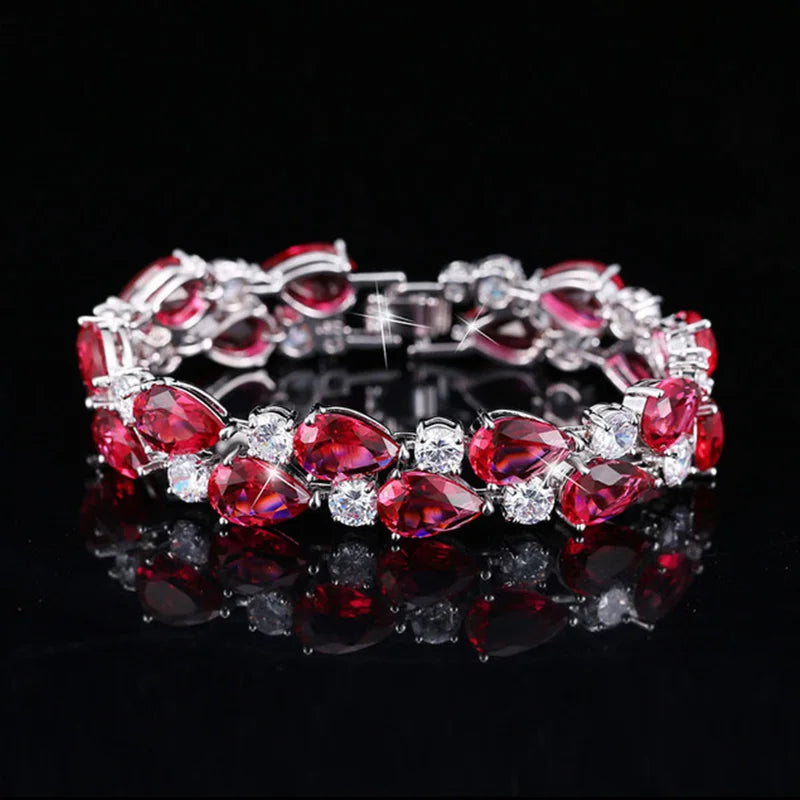 Pera 7 Colors Round And Oval Red CZ Stone Women Bracelets Bangles