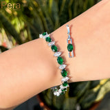 Green Oval & Marquise CZ Crystal Tennis Link Bracelet Silver Plated Hand Jewelry