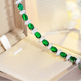 Green Oval & Marquise CZ Crystal Tennis Link Bracelet Silver Plated Hand Jewelry