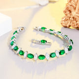 Green Oval & Marquise CZ Crystal Tennis Link Bracelet Silver Plated Hand Jewelry