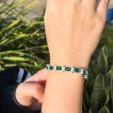 Green Oval & Marquise CZ Crystal Tennis Link Bracelet Silver Plated Hand Jewelry