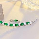 Green Oval & Marquise CZ Crystal Tennis Link Bracelet Silver Plated Hand Jewelry