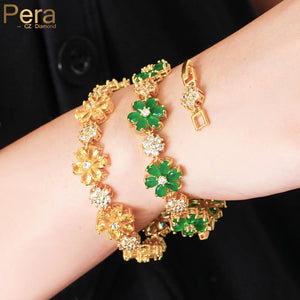 Pera Flower Leaf Charm CZ Women Tennis Bracelet Birthday Gift