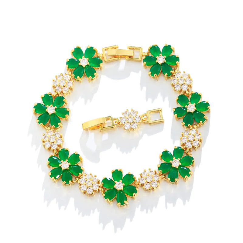 Pera Flower Leaf Charm CZ Women Tennis Bracelet Birthday Gift
