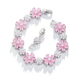 Pera Flower Leaf Charm CZ Women Tennis Bracelet Birthday Gift