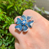 Pera Flower CZ Wedding Party Adjustable Fidget Ring R175